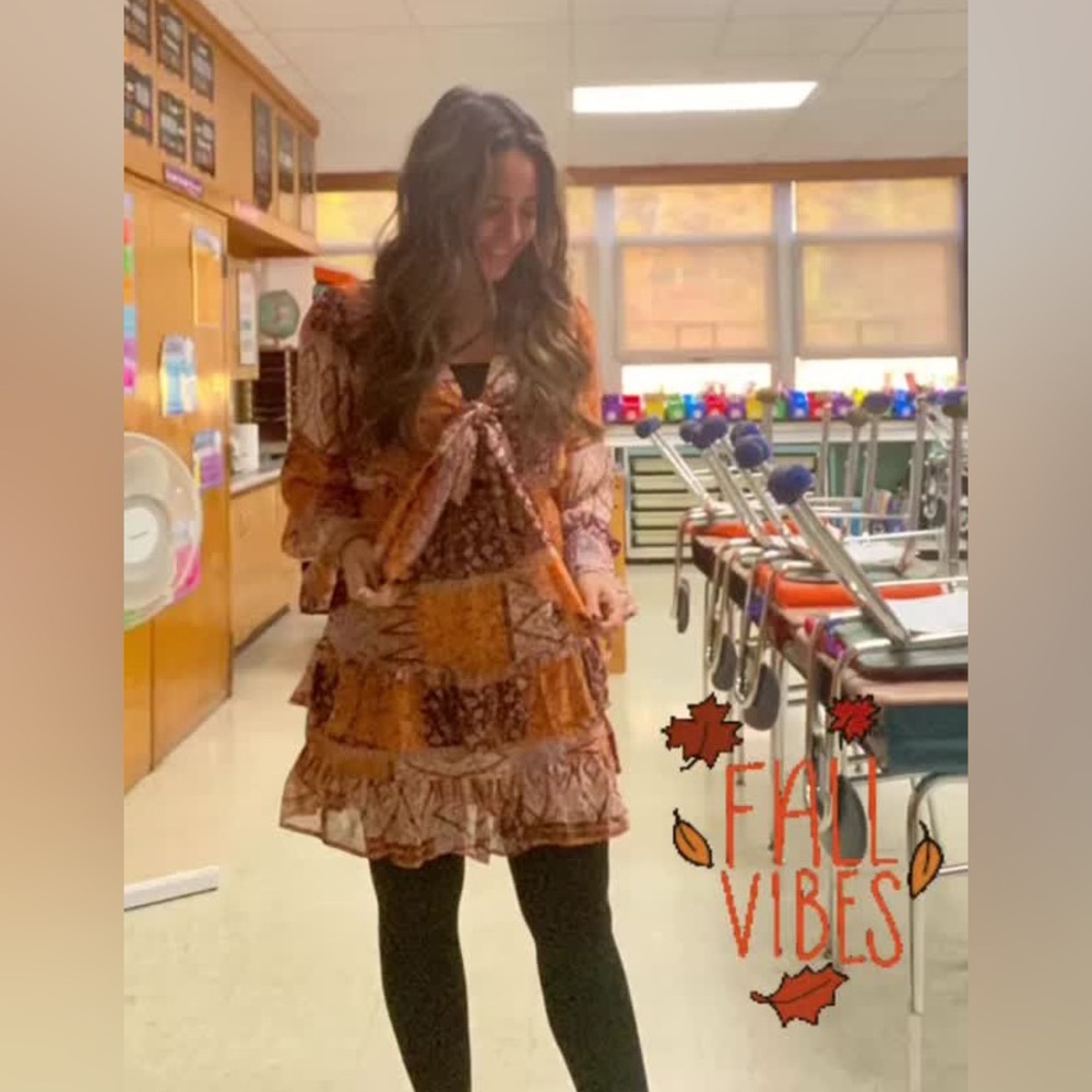 Orange Patchwork Front Tie Dress - image 1